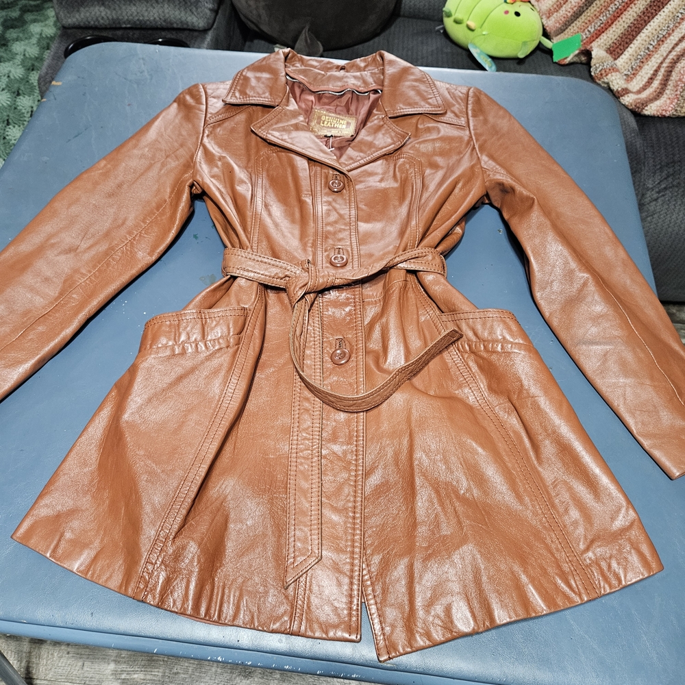 Tan Leather Jacket with Belt